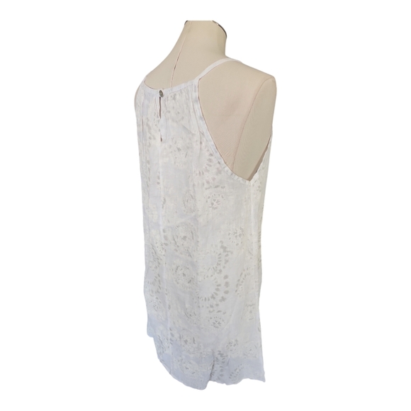 Lungo L'Arno 100% Linen White Gray Floral Cami Dress Made in Italy, Sz L - Picture 3 of 8